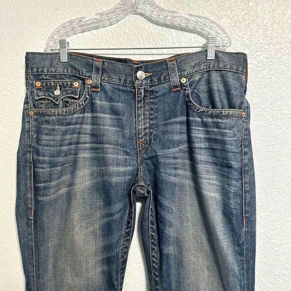 True Religion Jeans 38x30 Straight with Flaps Dark Wash Denim Blue - Picture 2 of 16